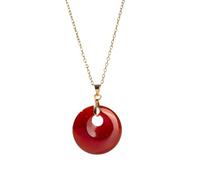 Crystal Necklace,Adjustable Lobster Clasp High-End Niche Design Natural Gemstone Crystal Round Agogo Pendant Necklace,Energy Jewellery for Women Red Agate