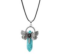 Crystal Necklace,Adjustable Lobster Clasp Waxed Cord Light Luxury Fashion Natural Gemstone Crystal Dragonfly Hexagonal Pendant Necklace,Energy Jewellery for Women Men Blue Turquoise