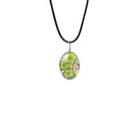 Crystal Necklace,Adjustable Waxed Cord Niche Design Natural Crystal Oval Cherry Blossom Pendant Necklace,Energy Jewellery for Women Green