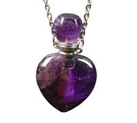 Crystal Necklace Aromatherapy Bottle Pendant - Natural Stone Essential Oil Diffuser Gemstone Chain Reiki Healing Jewelry Gifts, Heart Or Cutted Amethyst Heart
