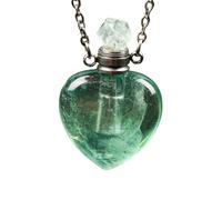 Crystal Necklace Aromatherapy Bottle Pendant - Natural Stone Essential Oil Diffuser Gemstone Chain Reiki Healing Jewelry Gifts, Heart Or Cutted Green Fluorite Heart