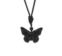 Crystal Necklace,Crystal Pendant Necklace,Obsidian Stone Necklace,With Weaving Rope,Natural Crystal Stones Butterfly Skull Pendant Gifts For Women Men Birthday