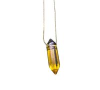 Crystal Necklace,Fashion Adjustable Lobster Clasp Natural Gemstone Crystal Double-Pointed Hexagonal Prism Bullet-Shaped Pendant Necklace,Energy Jewellery for Women Men Yellow Glass