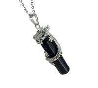 Crystal Necklace,Fashion Light Luxury Lobster Clasp High-End Natural Gemstone Crystal Dragon Embracing Pillar Pendant Necklace,Energy Jewellery for Women Men Black Agate