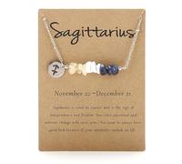 Crystal Necklace for Women - Natural Stone Beads, Zodiac Charm, Adjustable Silver Chain Jewelry (Sagittarius)