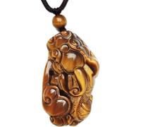 Crystal Necklace Natural Black Obsidian/Tiger Eye Stone Protection Lucky Charm Amulet Bead Gemstone Jewelry Adjustable Rope(Brave troops)