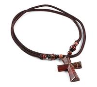 Crystal Necklaces, Charming Multilayer Brown Beaded Braided Rope Pendant Necklace Simple Cross Frame Red Stripe Agate Natural Gemstone Necklace Jewelry For Ladies Men Teen Girls