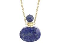 Crystal Necklaces for Women Essential Oil Diffuser Pendant Necklace,Oval Polished Gemstone Aromatherapy Bottle Charm with Golden Chain,Choker Novelty Jewelry for Women Men Lapis