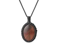 Crystal Necklaces for Women Men, Handmade Braided Black Rope Wrapped Natural Oval Gem Pendant Necklaces Stylish Spiritual Stones Jewelry Unisex Gift Red Tigers Eye Stone