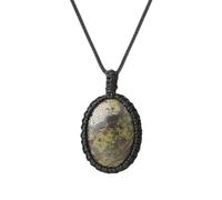 Crystal Necklaces for Women Men, Handmade Braided Black Rope Wrapped Natural Oval Gem Pendant Necklaces Stylish Spiritual Stones Jewelry Unisex Gift Dragon Blood Stone
