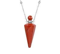 Crystal Necklaces For Women Men Natural Stone Point Cone Pendant Necklace With Silver Chain Perfume Bottle Pendant Reiki Healing Crystal Jewellery Gifts Red Jasper