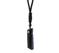 Crystal Necklaces - Rough Stone Pendant, Black | Simple All-Match Sweater Chain - Adjustable Cord Cloth Accessory | Crystal Healing - Handmade Womens Jewelry