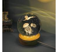 Crystal Night Light, 3D Dream Jellyfish Laser Engraved Ball LED Night Light, Creative Birthday Gift Sea Creature Glass Ball, Home Room Scene Decor