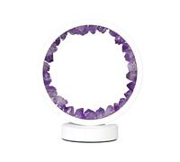 Crystal Night Light, Amethyst Table Lamp, Decor Circle Lamp USB Dimming Nursery Light, Natural Energy Crystal Decoration LED Night Light with Soft Light for Bedroom and Home