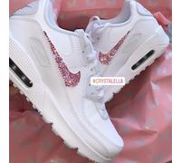 Crystal Nike Air Max 90's in White with Personalised Swarovski Pink Crystals ♡