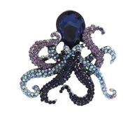 Crystal Octopus Brooch Pin, Blue and Purple Rhinestone Design