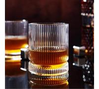Crystal Old Fashioned Whiskey Glasses Set of 4, 12 Oz Ribbed Bourbon Glass, Ultra-Clarity Double Base Liquor Vodka rocks Cocktail Scotch Tumbler Bar Glasses Set