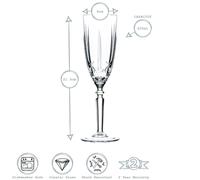 RCR Crystal 6X 200ml Crystal Glass Champagne Glasses Orchestra Range Prosecco Fizz Stemware Glass Flutes Set - Gift Boxed - Made in Italy