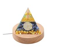 Crystal Orgone Pyramid with LED Base Amethyst Peridot Healing Crystal Energy Generator Orgonite Pyramide for Protection Reiki Balancing Lucky Meditation Handmade Crafts Home Decor