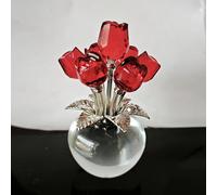 Crystal Ornament Red Rose Flower Artificial Glass Figurine Handmade Birthday Wedding Gift Decor