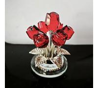 Crystal Ornament Red Rose Flower Artificial Glass Figurine Handmade Birthday Wedding Gift Decor