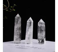 Crystal Ornaments 1pc Crystal Hexagonal Prism Crafts Natural Stone Quartz Tower 36 Colors Energy Mineral Wand Home Decoration Beautiful Crystal(Clear Quartz,5-6cm)