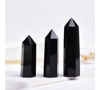 Crystal Ornaments 1pc Crystal Hexagonal Prism Crafts Natural Stone Quartz Tower 36 Colors Energy Mineral Wand Home Decoration Beautiful Crystal(Obsidian,4-5cm)