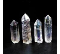 Crystal Ornaments 1pc Crystal Hexagonal Prism Natural Rose Quartz Wand Energy Amethyst Tower Home Furnishing Decoration Beautiful Crystal(Aura Clear Quartz,4-5cm)