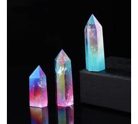 Crystal Ornaments 1pc Crystal Hexagonal Prism Natural Rose Quartz Wand Energy Amethyst Tower Home Furnishing Decoration Beautiful Crystal(Rainbow Clear Quartz,7-8CM)