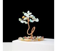 Crystal Ornaments 1PC Mini Natural Crystal Money Tree Copper Wire Wrapped W/Agate Slice Base Gemstone Reiki Chakra Trees Beautiful Crystal(Aquamarine)