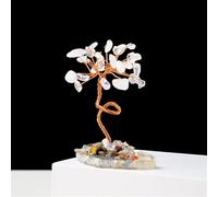 Crystal Ornaments 1PC Mini Natural Crystal Money Tree Copper Wire Wrapped W/Agate Slice Base Gemstone Reiki Chakra Trees Beautiful Crystal(Clear Quartz)