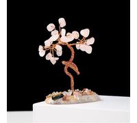 Crystal Ornaments 1PC Mini Natural Crystal Money Tree Copper Wire Wrapped W/Agate Slice Base Gemstone Reiki Chakra Trees Beautiful Crystal(Rose Quartz)