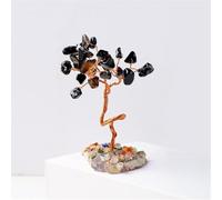 Crystal Ornaments 1PC Mini Natural Crystal Money Tree Copper Wire Wrapped W/Agate Slice Base Gemstone Reiki Chakra Trees Beautiful Crystal(Obsidian)