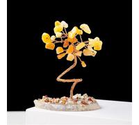 Crystal Ornaments 1PC Mini Natural Crystal Money Tree Copper Wire Wrapped W/Agate Slice Base Gemstone Reiki Chakra Trees Beautiful Crystal(Yellow Jade)