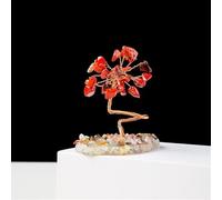 Crystal Ornaments 1PC Mini Natural Crystal Money Tree Copper Wire Wrapped W/Agate Slice Base Gemstone Reiki Chakra Trees Beautiful Crystal(Red Jasper)