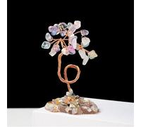 Crystal Ornaments 1PC Mini Natural Crystal Money Tree Copper Wire Wrapped W/Agate Slice Base Gemstone Reiki Chakra Trees Beautiful Crystal(Fluorite)