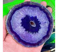Crystal Ornaments Natural Agate Wafer Insulated Coaster Purple Crystal Plate Jade Agate Coaster with Gold Plated lace Mineral Decoration Beautiful Crystal