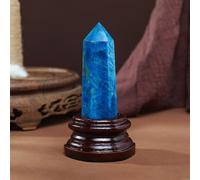 Crystal Ornaments Natural Crystal Point Magic Wand Amethyst Rose Quartz Crystal Hexagonal Column Ornaments with Wooden Base Beautiful Crystal(Apatite)