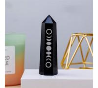 Crystal Ornaments Natural Crystals Point Wand Rose Quartz Amethyst Column Chakra Eclipse Symbol Home Decoration Craft Precious Stones Beautiful Crystal(Obsidian)