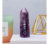 Crystal Ornaments Natural Crystals Point Wand Rose Quartz Amethyst Column Chakra Eclipse Symbol Home Decoration Craft Precious Stones Beautiful Crystal(Amethyst)
