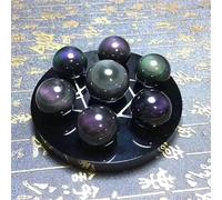 Crystal Ornaments Natural Obsidian Rainbow Eye Seven Star Array Decoration, The Town House, Evil, Meditation Beautiful Crystal(12cm)