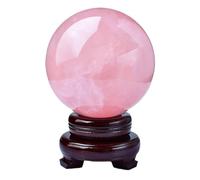 Crystal Ornaments Rose Quartz Ball Feng Shui Transfer Beads Divnation Gemstone Sphere Lucky Home Decoration with Wood Stand,13cm/5.1in Gemstone Stone