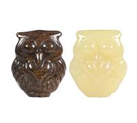 Crystal Owl Figurines Set of 2 Bronzite & Calcite- 28mm Hand-Carved Healing Stone Animal Decor, Owl Spirit Totem Sculpture for Home, Office, Meditation, and Gift Collection