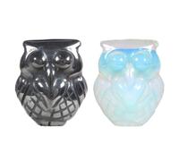 Crystal Owl Figurines Set of 2 Hematite & Synthetic Opalite- 28mm Hand-Carved Healing Stone Animal Decor, Owl Spirit Totem Sculpture for Home, Office, Meditation, and Gift Collection