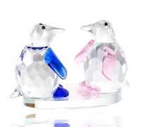 Crystal Pair Blue and Pink Penguin Partner Display Ornament Paperweight Animal Collectible Gifts for Couples Women Wedding Anniversary Valentines