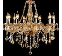 Crystal Palace 8012 Marie Therese Candle Pendant Lamp, 6-Light Chandelier, Amber Golden Colour for Living Room