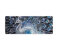 Crystal Peacock Desk Mat 30x80cm, Non-Slip Rubber Base with Stitched Edges, Waterproof Desk Pad for Keyboard & Mouse, Large Mouse Pad for Office Gaming