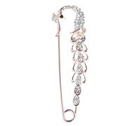 Crystal Peacock Safety Pin Brooch Clip for Ladies Scarf Coat Gown Rose Golden