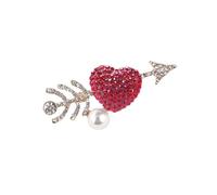 Crystal Pearl Arrow Heart Brooch Pin Valentine's Day Brooches Red Love Heart Lapel Pin Jewelry Gift for Women, 3.4*5.1cm, Zinc, no gemstone