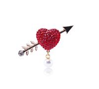 Crystal Pearl Arrow Heart Brooch Pin Valentine's Day Brooches Red Love Heart Lapel Pin Jewelry Gift for Women, 3.4*5.1cm, Zinc, no gemstone
